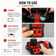 Automotive Relay Tester – 4-Pin & 5-Pin Car Relay Testing Tool with LED Indicator & Battery Clips