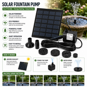 Solar Fountain Pump Kit Submersible Water Pump Panel Bird Bath Pond Nozzles