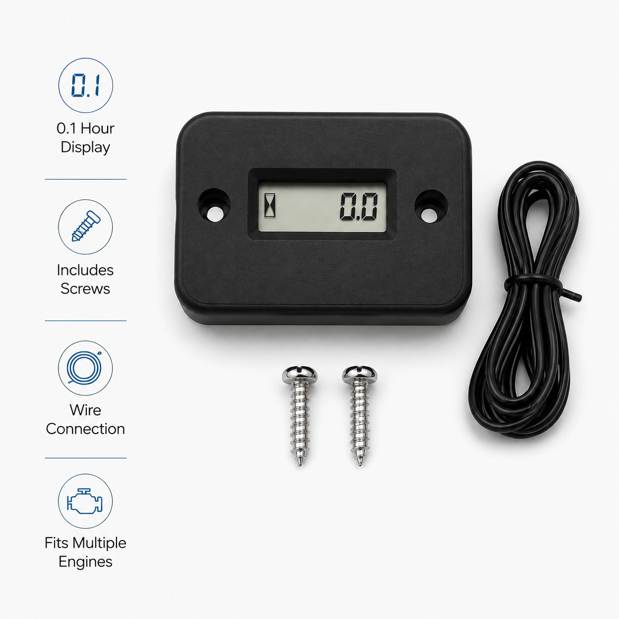 Engine Hour Meter, Digital LCD Usage Tracker for Motorcycles, Lawn Mowers, ATVs & Generators